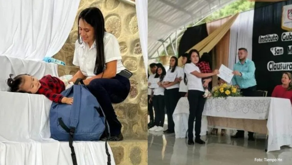 Joven hondureña conmueve al asistir a su graduación su bebé en brazos