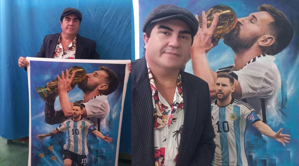 Pintor hondureño realiza un cuadro para Lionel Messi